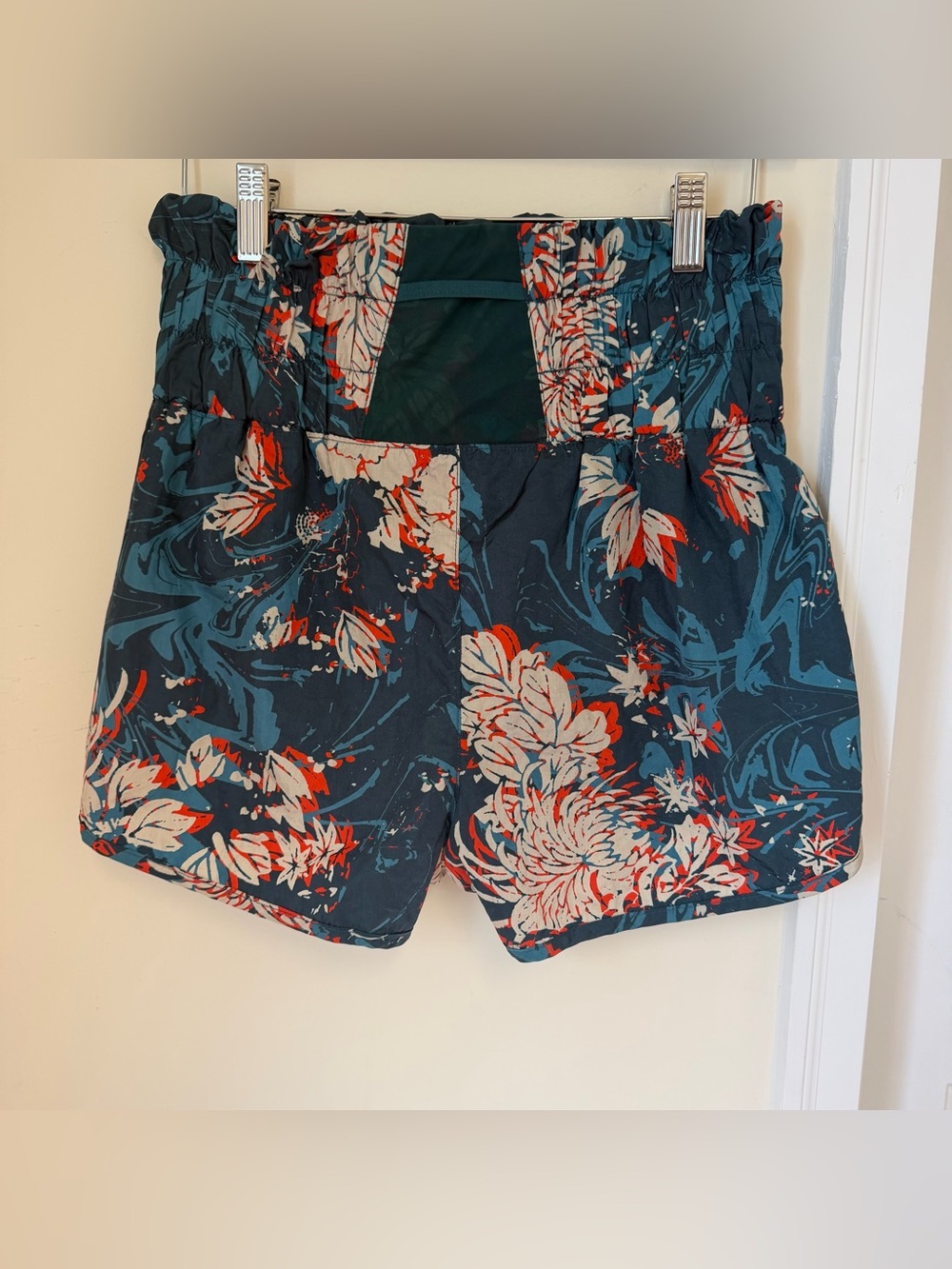 FreePeople Movement Teal Floral High-Waist Smocked Women’s Shorts - Picture 5 of 8